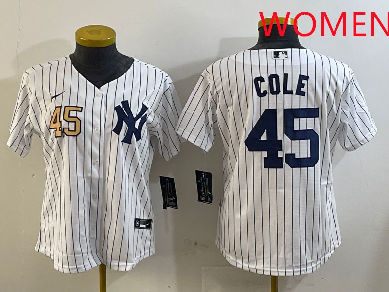 Women New York Yankees #45 Cole White Stripe Game 2025 Nike MLB Jersey style 7->women mlb jersey->Women Jersey